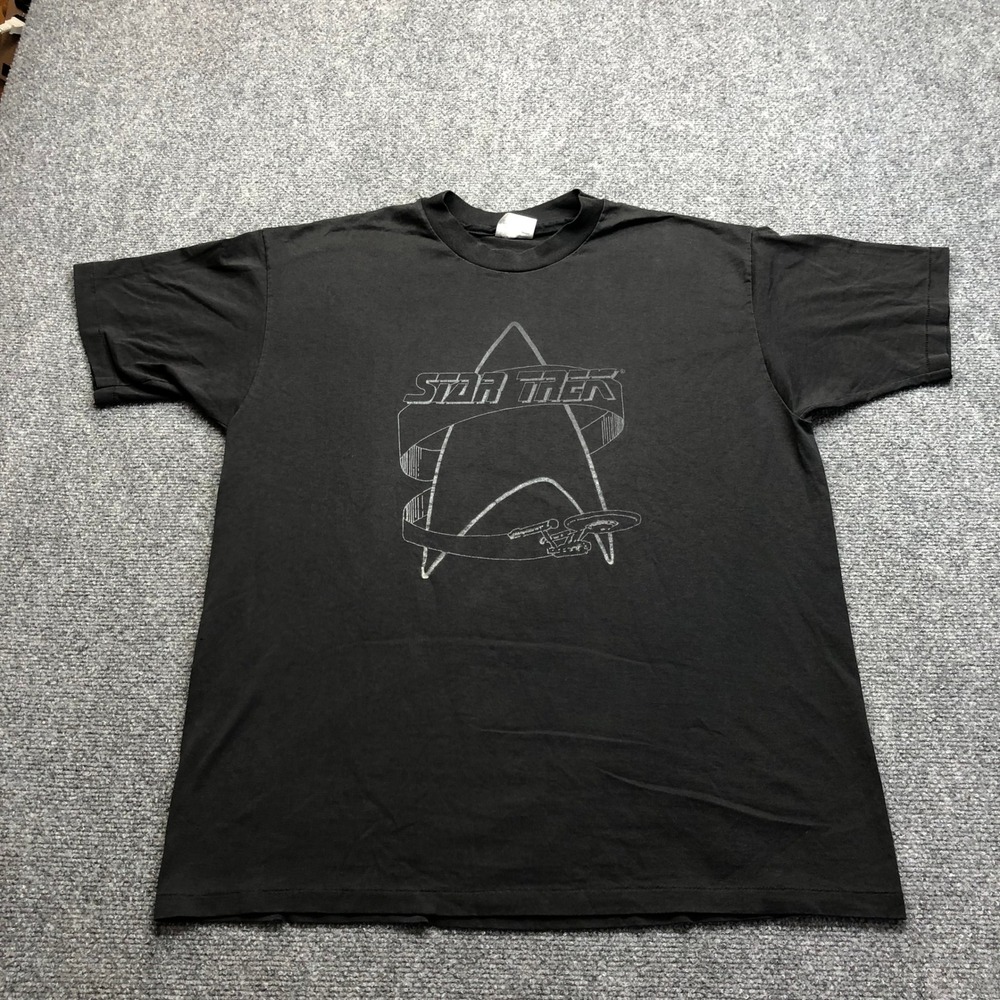Vintage 80s Star Trek USS Enterprise Single Stitch T Shirt Mens XL Hanes Black